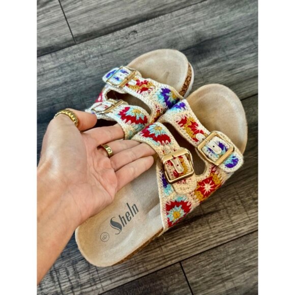 SHEIN Embroidered Crochet Slip On Boho Colorful Sandals Women Size 6 - Picture 6 of 6